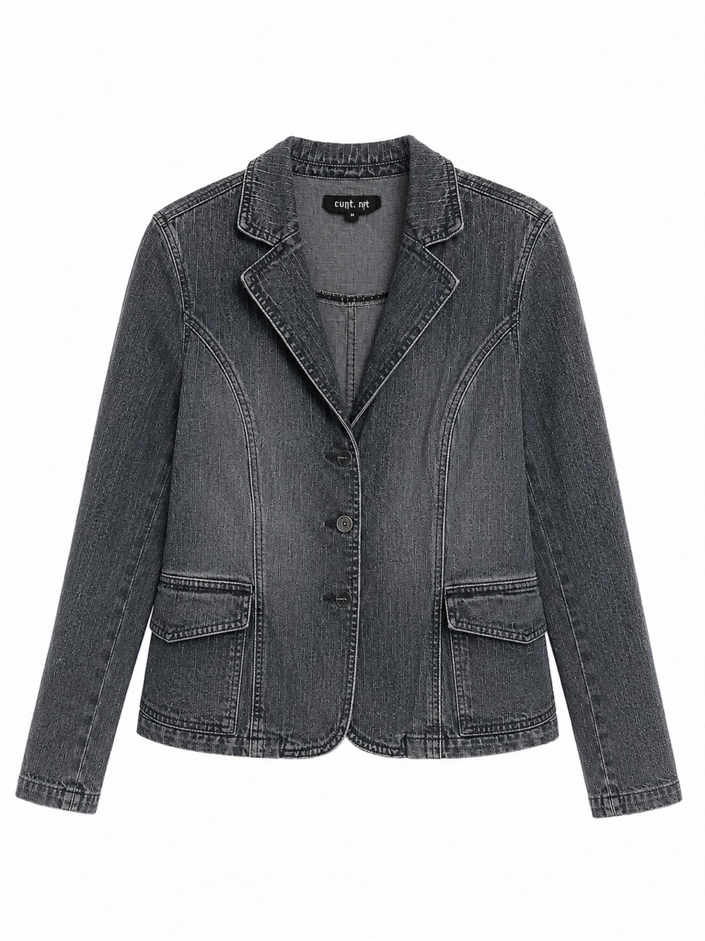 Contrast Denim Blazer – Fitted Cotton Jacket – Size M/L – Washed Blue